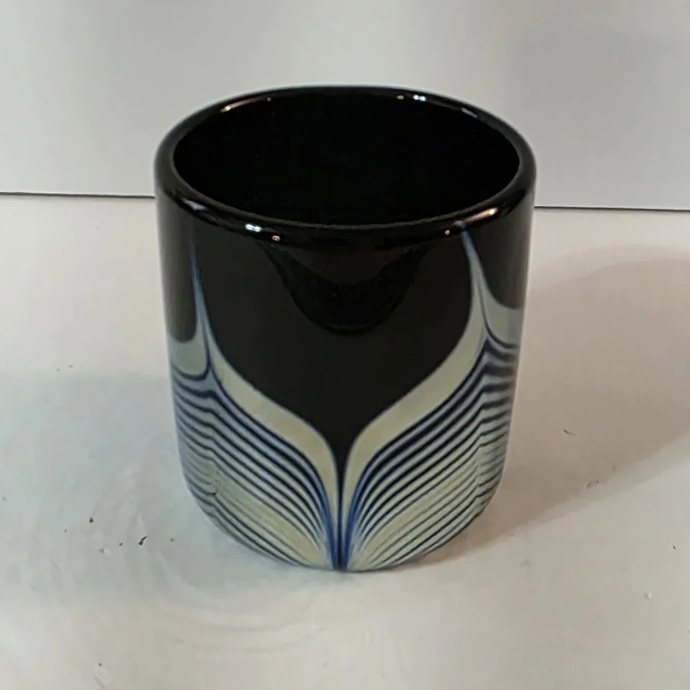Steven Correia Art Glass Old Fashioned Drink Glass Hand Blown Feathered Design